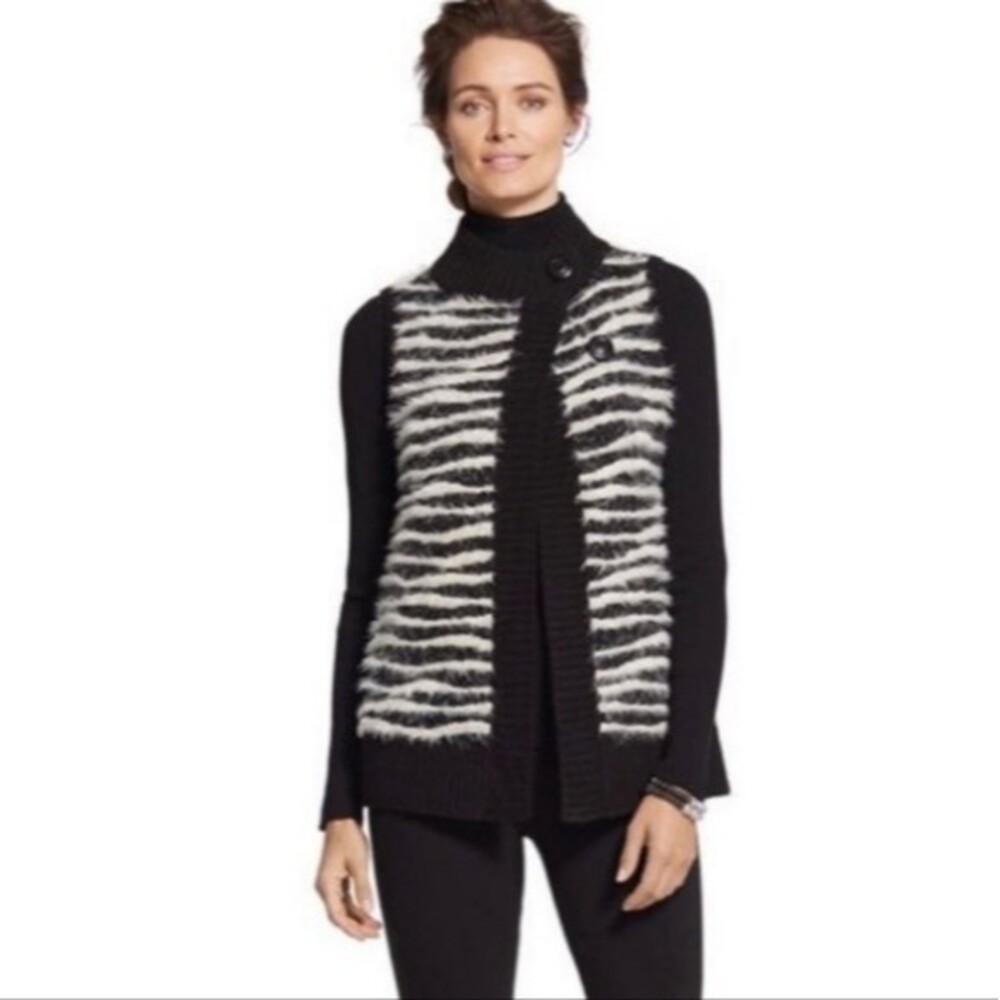 Chicos black white eyelash vest mohair Medium